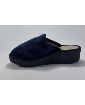 Pantofole donna blu oceano tacco rialzato calde e comode fondo gomma antiscivolo