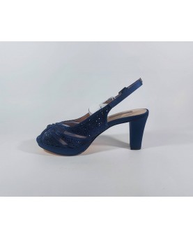 sandalo donna blu raso con strass tacco 7