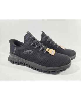 Skechers uomo tessuto nere slip ins