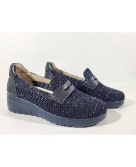 Melluso donna tessuto blu con zeppa