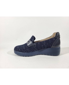 Melluso donna tessuto blu con zeppa