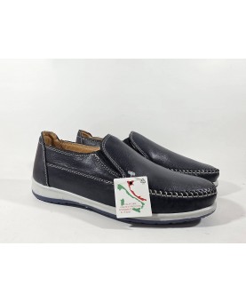 Mocassini uomo in pelle blu con elastici