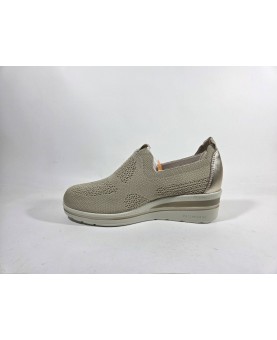 Valleverde mocassino tessuto beige con zeppa