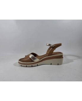 Valleverde sandali donna con zeppa cuoio oro