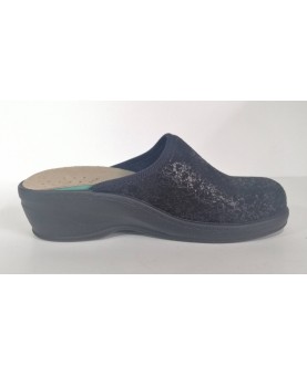 Ciabatta donna Fly Flot nera con ricami effetto mosaico e farfalla